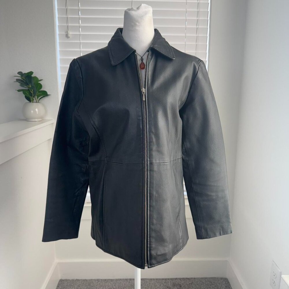 Perry Ellis Portfolio Black Leather Jacket 🖤 | Vintage-Inspired Streetwear